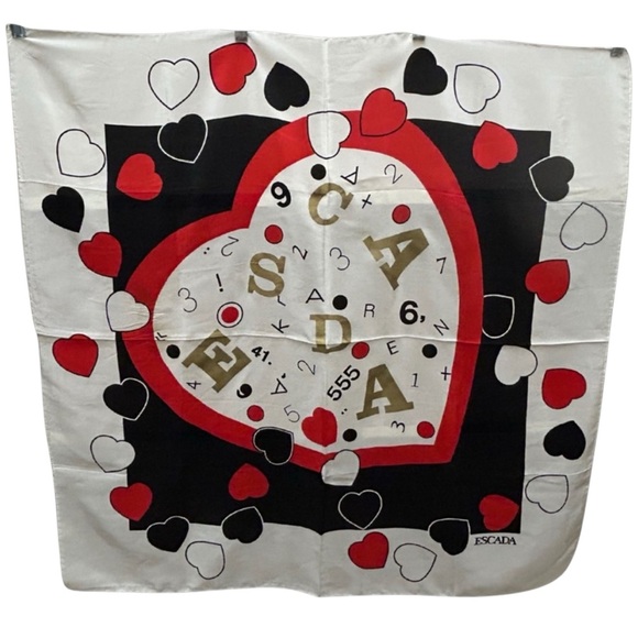 Vintage ESCADA Heart Print Silk Scarf – 33” Square - Picture 1 of 4